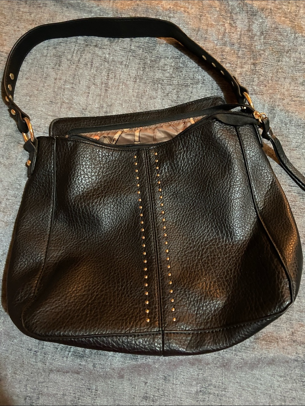 Montana West Black Pebbled Leather Shoulder Bag with Gold Studs